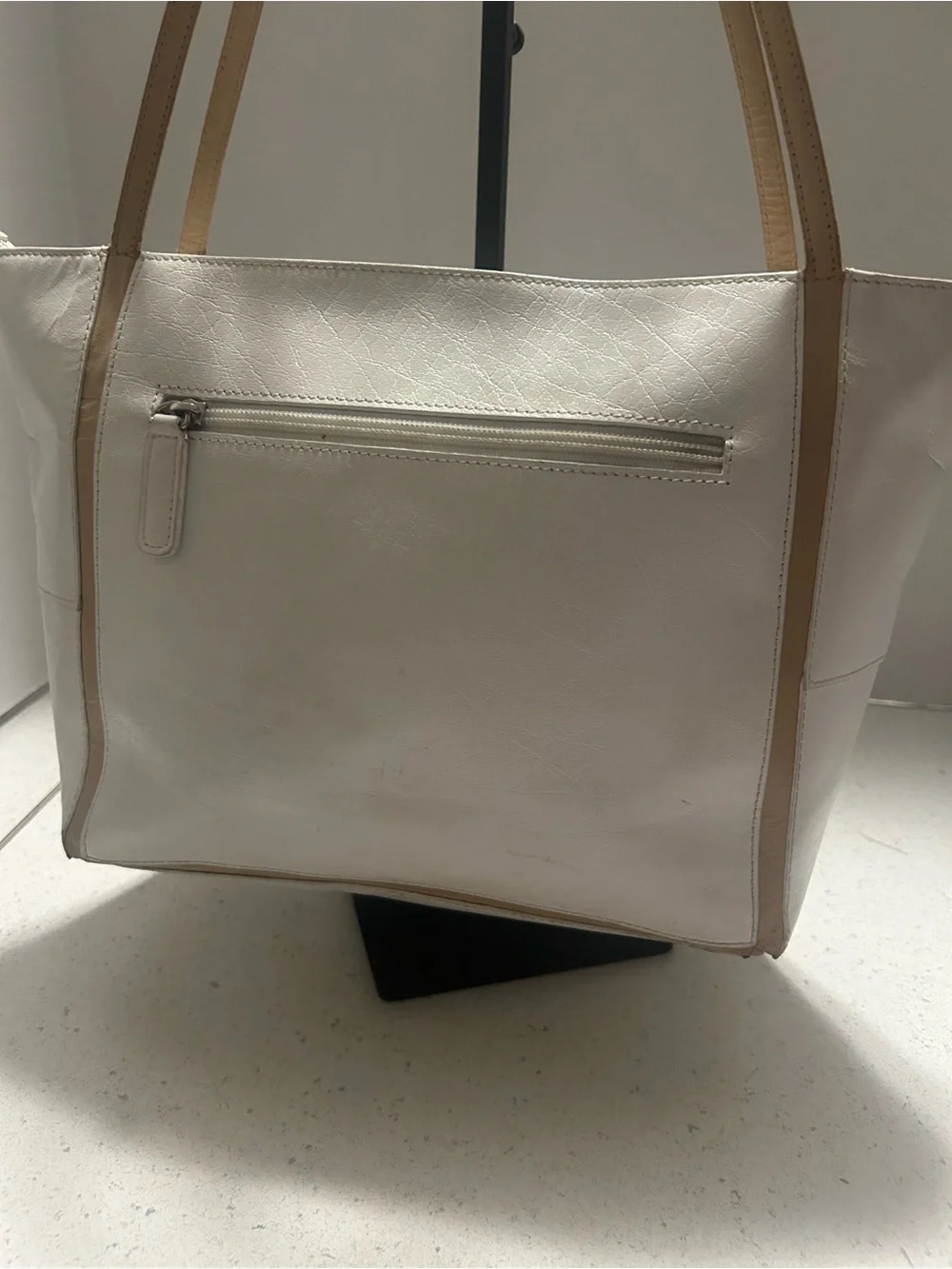 White Leather Etienne Aigner Tote with Tan Trim